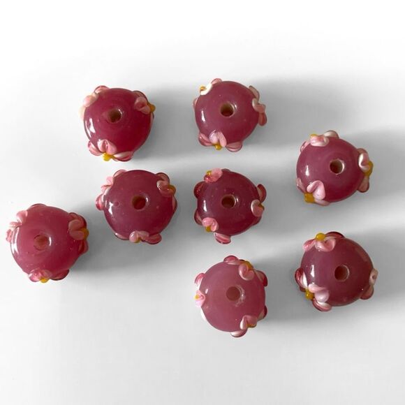 Pink Lampwork Floral Petal Beads - Picture 3 of 4